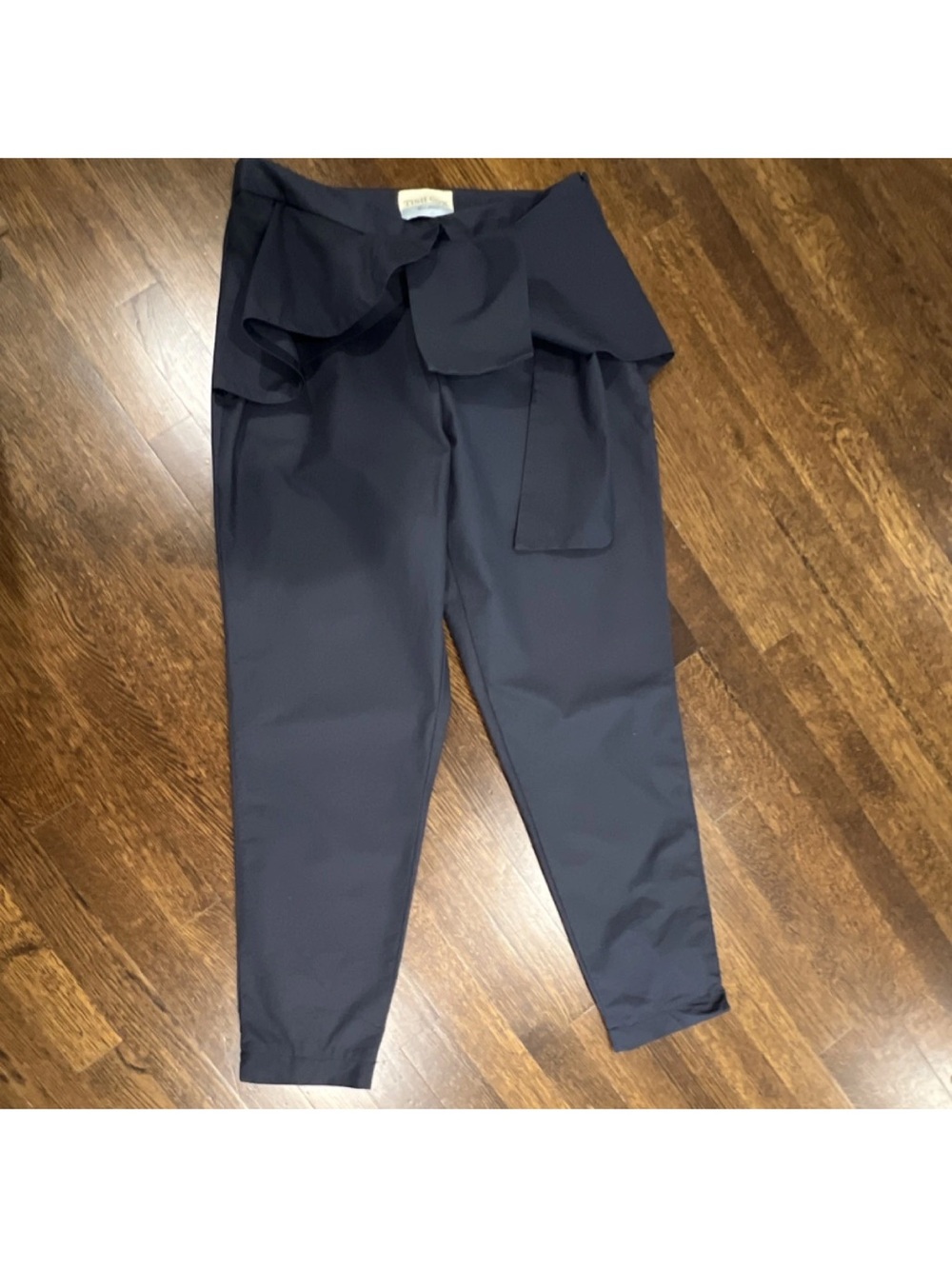 Tish Cox Navy Bow Accent Women's Pants Solid Zip Button Dry Clean Made in Dallas